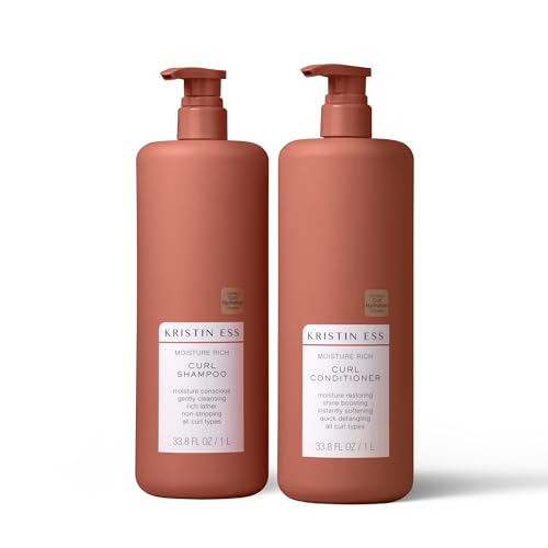 Kristin Ess Curl Shampoo & Conditioner Set - Moisturizing, Anti-Frizz, Vegan - 1 Liter