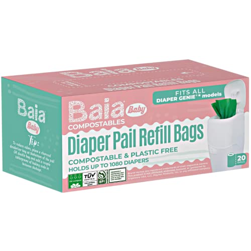 Baia Baby Compostable Bags - Certified Compostable, Durable & Discreet for Diaper Genie - 20 Count