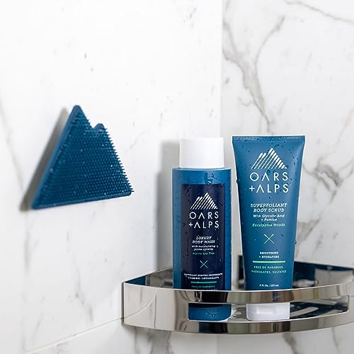 Oars + Alps Body Scrubber - Gently Exfoliates, Silver Cleansing, Non-Slip Handle - 1 Count