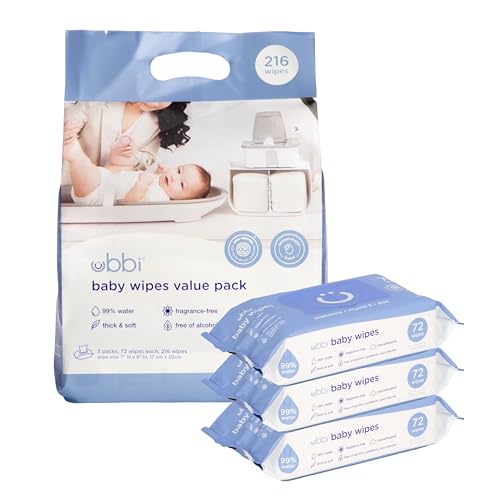 Ubbi Baby Wipes - 99% Water, Hypoallergenic with Chamomile & Aloe, EWG Verified - 216 Wipes