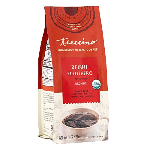 Teeccino Reishi Eleuthero Coffee Alternative - Adaptogenic, Caffeine Free, Prebiotic - 10 Oz