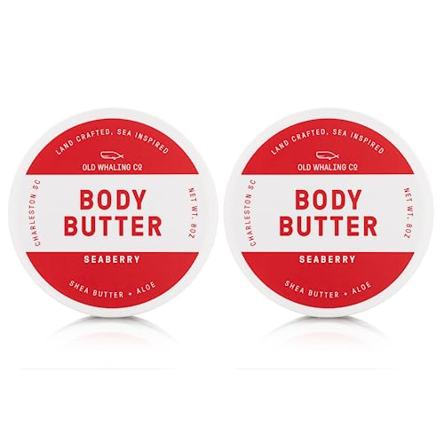 Old Whaling Co Body Butter - Nourishing Shea & Aloe, Berry Seaside Scent - Set of 2, 8 oz Jars