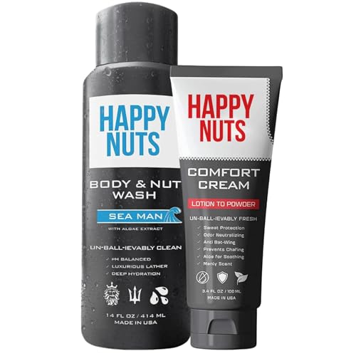 HAPPY NUTS Body Wash & Comfort Cream - Anti-Chafing, Odor Defense, Vegan - 16oz Bundle