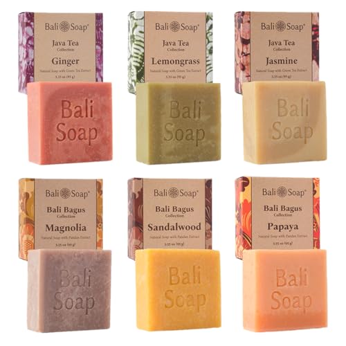 Bali Soap Batik Gift Set - Handmade Moisturizing Vegan Bar Soap, Natural Scents - 6 Pack