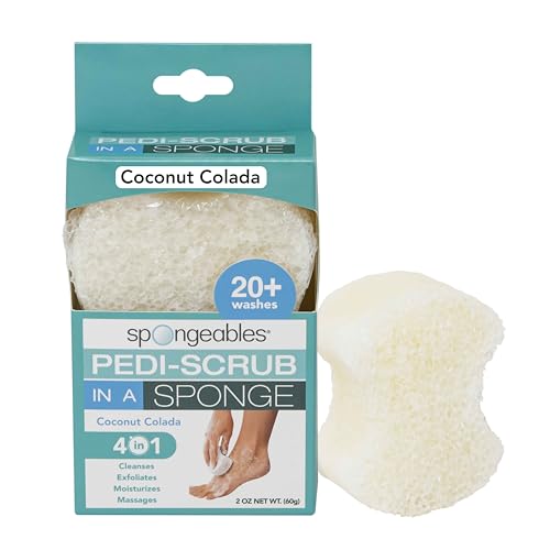 Spongeables Pedi Scrub Foot Exfoliating Sponge - Hydrating Coconut Colada, 20+ Washes - 1 Count