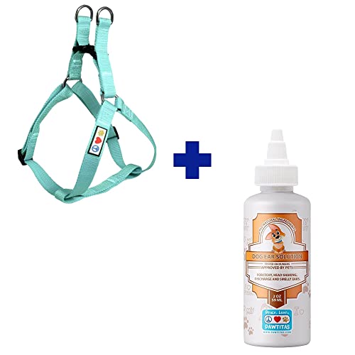 Pawtitas Pet Care Bundle - Durable Teal Harness & 100% Natural Dog Ear Cleaner - Extra Small