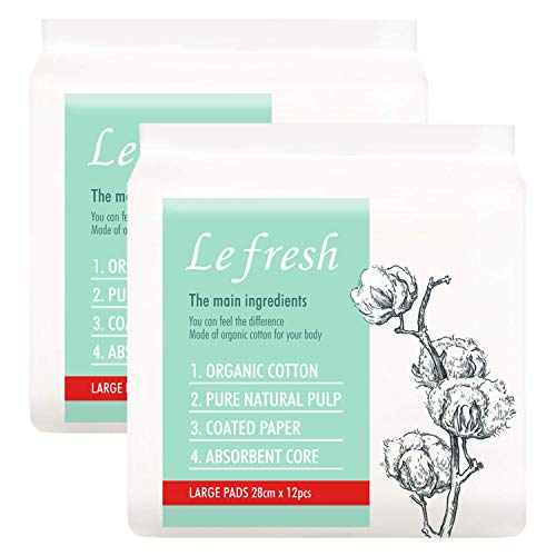 Lefresh Organic Cotton Cover Pads - Heavy Absorbency, Allergy-Free, Vegan - 24 Large Pads