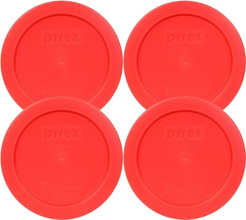 Pyrex Food Storage Lid - BPA-Free, Microwave Safe, Durable Red Plastic - 4 Pack, USA Made