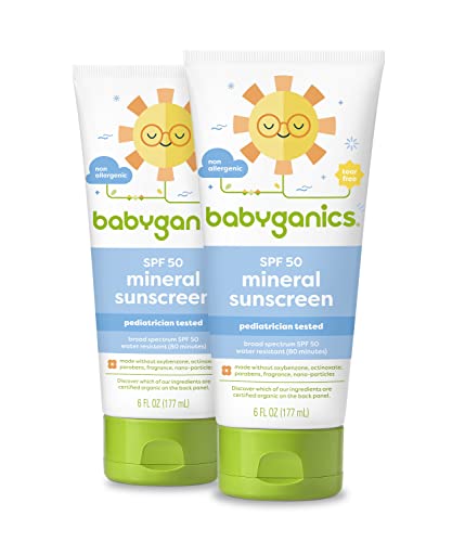 Babyganics SPF 50 Sunscreen Lotion - Broad Spectrum Protection, Non-Allergenic - 6 Fl Oz (Pack of 2)