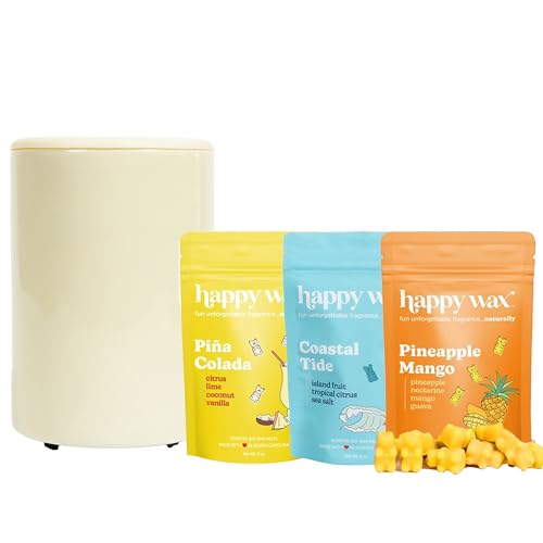 Happy Wax Mod Wax Warmer & Beach Mix Melts - 150 Hours of Premium Scents, Automatic Timer