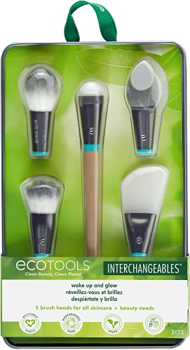 EcoTools Makeup Brush Set - 6 Interchangeable Heads, Reusable Case, Vegan & Cruelty-Free