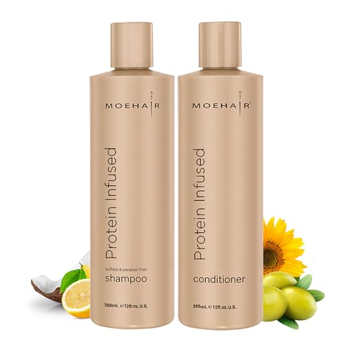 MOEHAIR Protein Shampoo & Conditioner Set - Hydrates & Strengthens Hair, Sulfate-Free - 12 Fl Oz