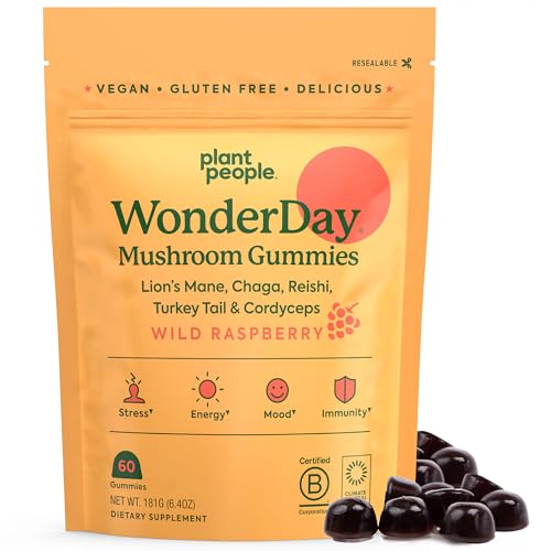 Plant People WonderDay Mushroom Gummies - Boost Mood & Immunity, Vegan, 60 Count