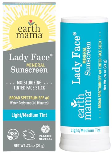 Earth Mama Lady Face Tinted Mineral Sunscreen Stick SPF 40 - Non-Greasy, Organic Ingredients - 0.5oz