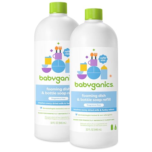 Babyganics Foaming Dish Soap - Plant-Derived Cleaning, Fragrance-Free, 32 Fl Oz (Pack of 2)