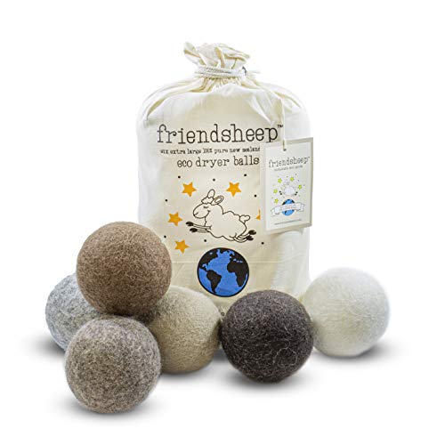 Friendsheep Wool Dryer Balls - Reduces Wrinkles & Static, Organic & Hypoallergenic - 6 XL Balls