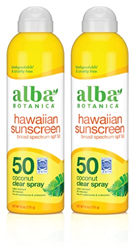 Alba Botanica Sunscreen Spray - Broad Spectrum SPF 50, Water-Resistant, Coconut - 2 Pack, 6oz