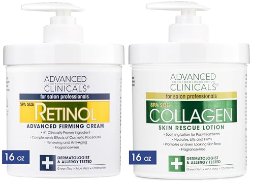 Advanced Clinicals Retinol & Collagen Skin Care Set - Firming, Hydrating, Fragrance-Free - 16oz