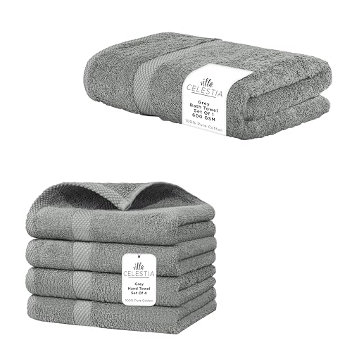 Plush 100% Cotton Towel Set - Super Absorbent, Quick Dry, OEKO-TEX Certified - Pack of 5, Grey