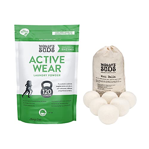 Molly's Suds Laundry Detergent & XL Wool Dryer Balls - Odor Fighting, Vegan, 120 Loads