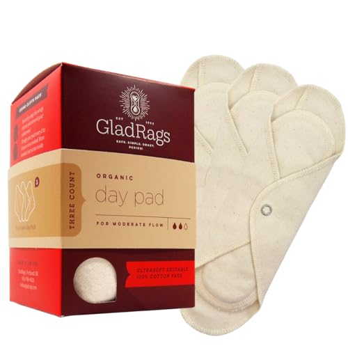 GladRags Organic Cotton Menstrual Pads - Customizable Absorbency, Washable, 3-Pack