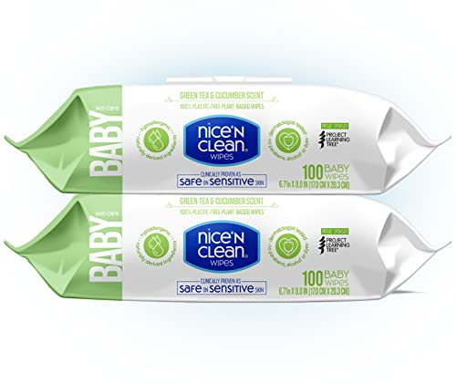 Nice 'n CLEAN Baby Wipes - Gentle Cleansing, Plastic-Free, Green Tea & Cucumber - 200 Count