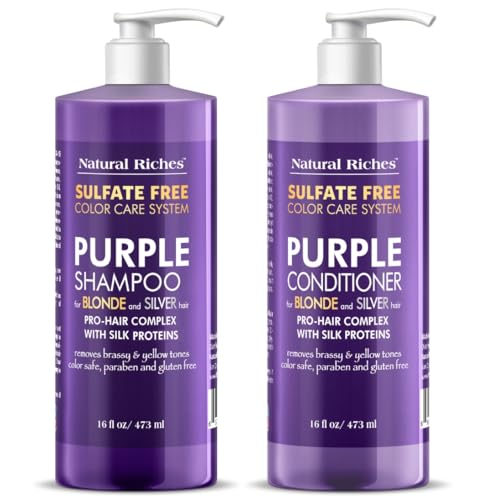 Natural Riches Purple Shampoo & Conditioner Set - Tones Brass, Nourishes & Hydrates - 16x2 fl oz