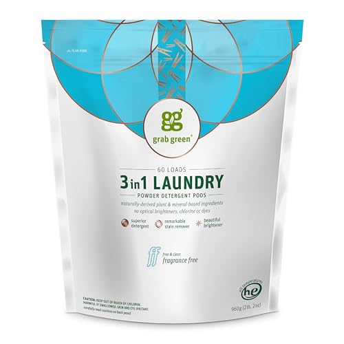 Grab Green Laundry Detergent Pods - Stain Remover, Hypoallergenic, Plant-Based - 60 Count