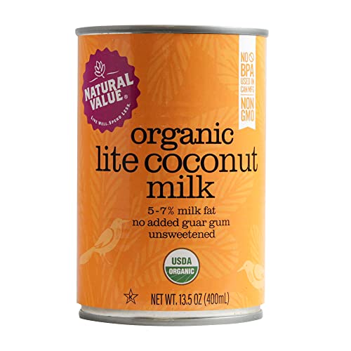 Natural Value Organic Lite Coconut Milk - 45% Less Fat, Vegan, USDA Organic - 13.5oz Cans, 12 Pack