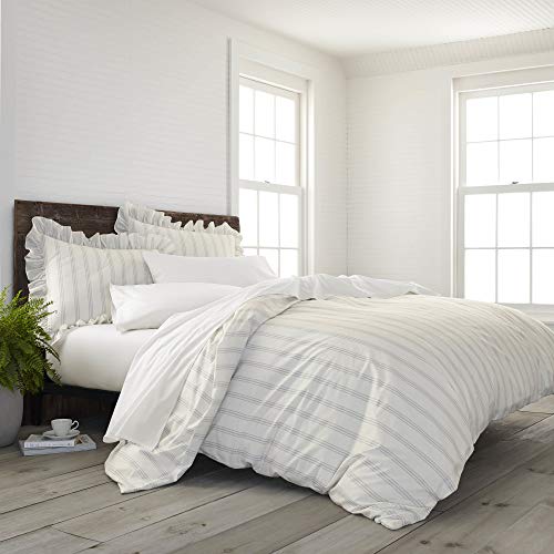 EcoPure Duvet Cover & Sham Set - Soft 100% Organic Cotton, 3-Piece Full/Queen, Grey