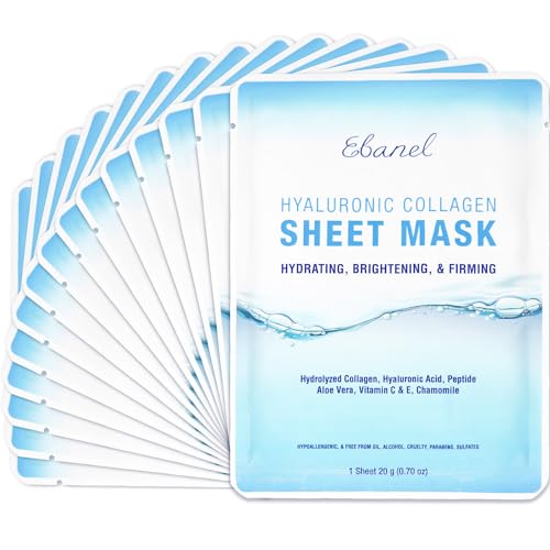 Ebanel Hydrating Face Mask Pack - Brightening, Firming, Collagen Peptides, Aloe & Vitamin C - 15ct