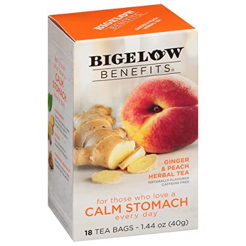 Bigelow Tea Calm Stomach Ginger Peach Herbal Tea - Tummy Soothing, Caffeine Free - 18 Bags