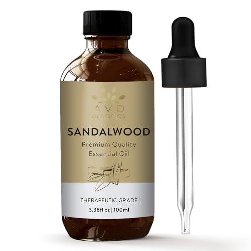 AVD Organics Sandalwood Essential Oil - Therapeutic Aroma for Clarity & Focus - 3.38 fl. oz