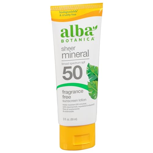 Alba Botanica Mineral Sunscreen Lotion - Broad Spectrum SPF 50, Fragrance-Free - 3 fl oz