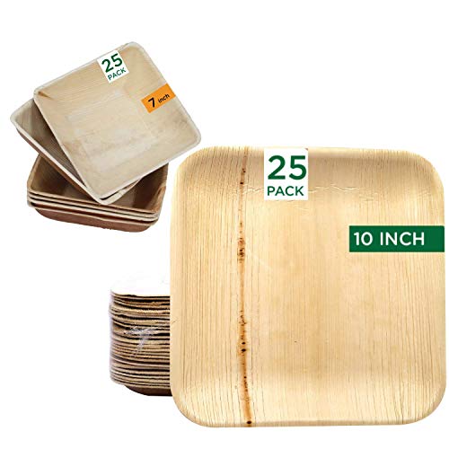 Raj Palm Leaf Plates - Non-Toxic, Biodegradable Dinnerware Set for 25 Guests - 50-Pack