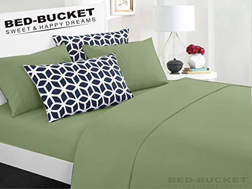 Bed-Bucket Natural Cotton Bed Sheet Set - Soft, Hypoallergenic, Fade Resistant - Queen, 4pc