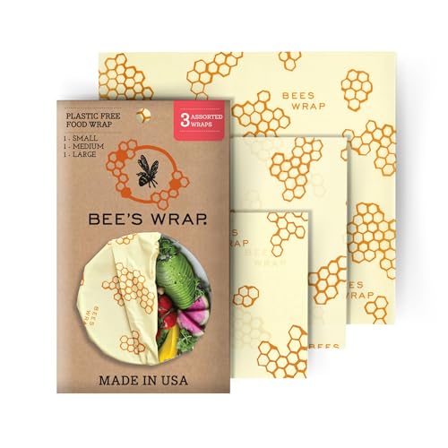 Bee's Wrap Reusable Beeswax Food Wraps - Natural, Non-Toxic, 3 Assorted Sizes for Food Storage