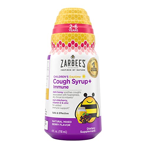 Zarbee's Kids Cough Suppressant - Soothes Coughs, Supports Immunity with Dark Honey & Zinc - 4FL Oz