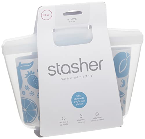 Stasher Reusable Silicone Storage Bag - Leak-Free, Microwave & Dishwasher Safe - 2 Cup Clear Bowl