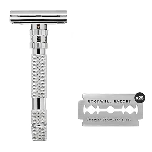 Rockwell Razors T2 Safety Razor - Infinite Settings, 25 Recyclable Blades, Travel Bag