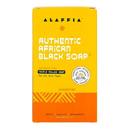 Alaffia Authentic African Black Soap Bar - Deep Cleansing, Natural Ingredients - 8 Oz, Pack of 2