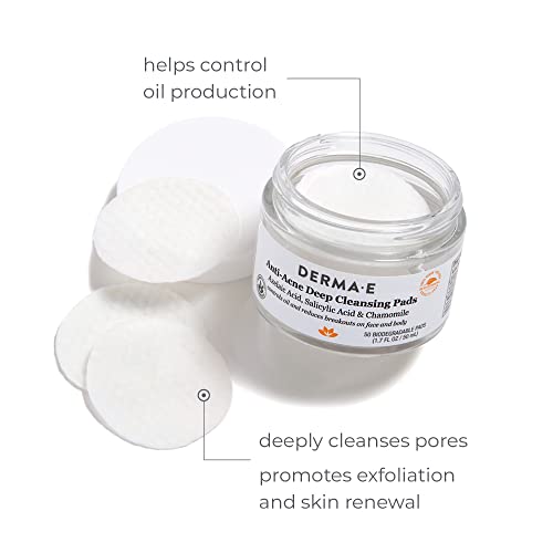 DERMA E Acne Treatment Kit - Deep Cleansing Pads with Salicylic & Azelaic Acid - 50 Wipes