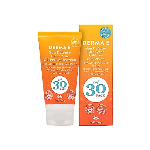 DERMA E Mineral Sunscreen SPF 30 - Oil-Free, Hypoallergenic Clear Zinc Protection - 2 Oz