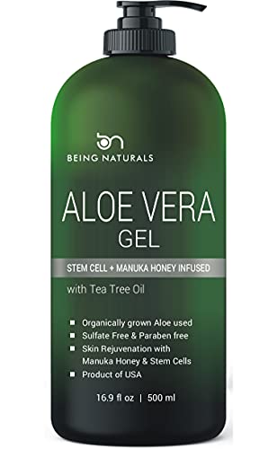 Pure Organic Aloe Vera Gel with Manuka Honey & Tea Tree Oil - Hydrating, Non-Greasy - 16.9 fl oz