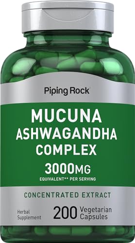 Piping Rock Mucuna Ashwagandha Herbal Supplement - Supports Healthy Lifestyle, 3000mg - 200 Capsules