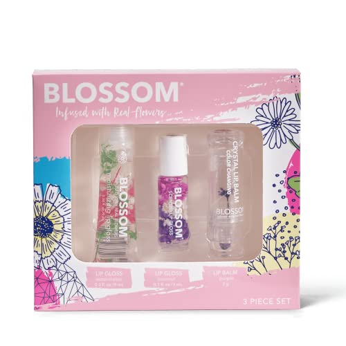 Blossom Lip Gloss Set - Moisturizing, Real Flower Infusion, Custom Color - 0.7 fl. oz, 3 Pack