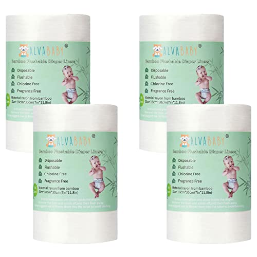 ALVABABY Diaper Liners - Soft, Compostable, Fragrance & Chlorine Free - 4 Rolls, 400 Sheets