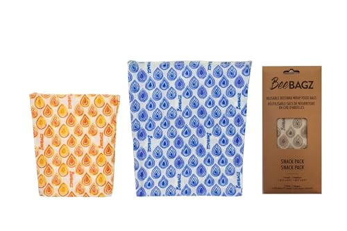 BeeBAGZ Beeswax Food Wrap Storage Bags - Natural Freshness, Plastic-Free, 2 Pack Small & Medium