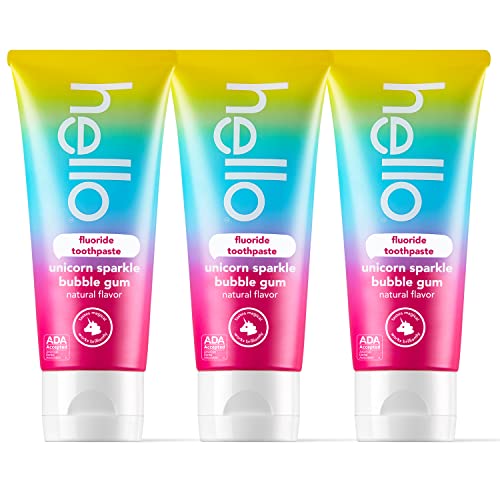 hello Unicorn Sparkle Toothpaste - Cavity Protection, Vegan & ADA Approved - Bubble Gum, 3 Pack