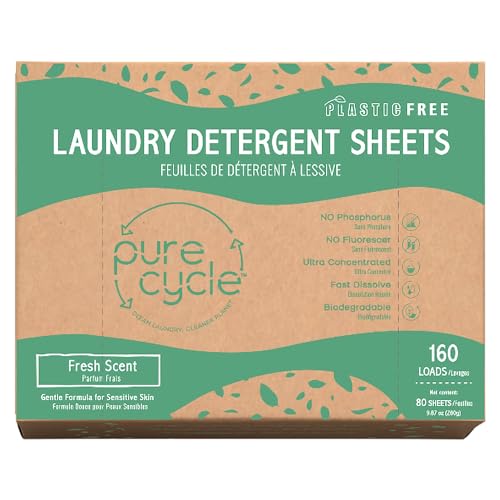 World Amenities Pure Cycle Laundry Detergent Sheets - Deep Cleaning, Gentle on Fabrics - 160 Loads